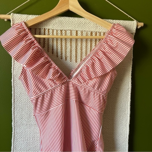 AAVA Estelle retro candy strip red white ruffles striped one piece swimsuit s - Picture 7 of 8